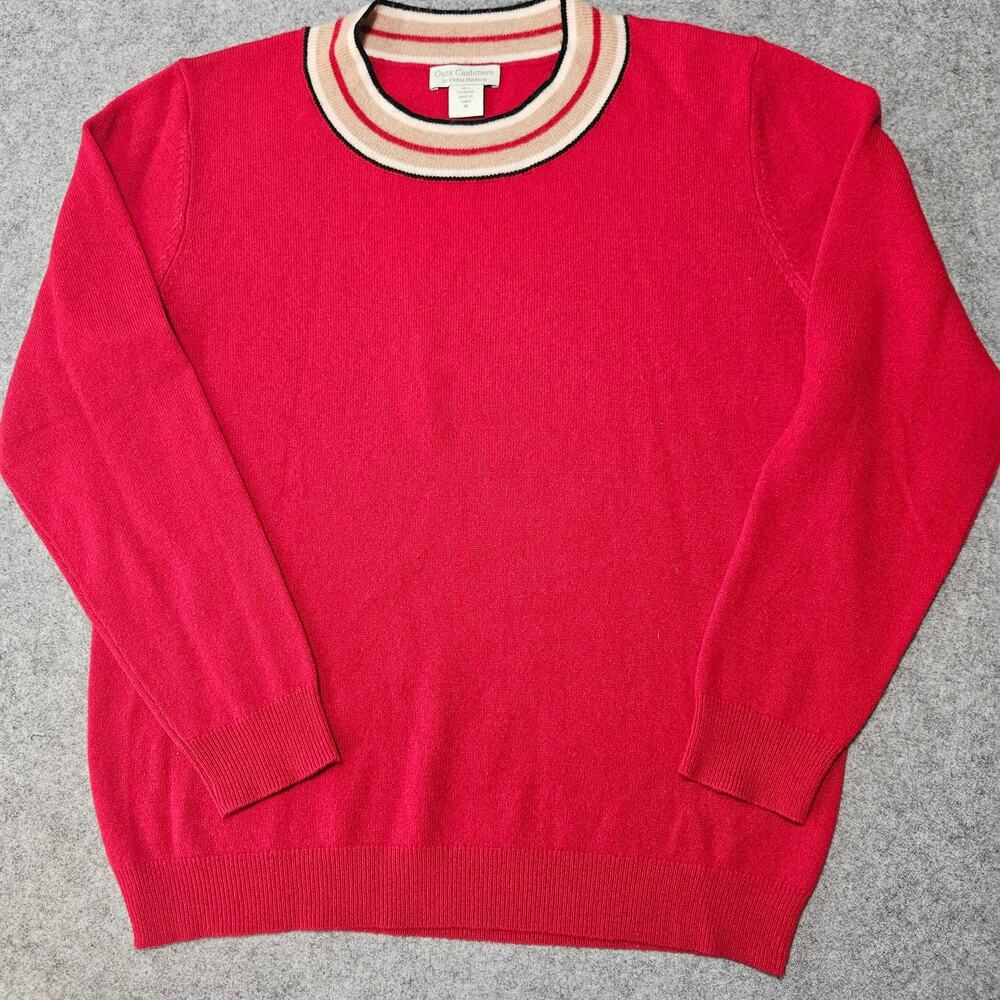 Oats Cashmere Red Striped Crewneck Sweater Size M 100% Cashmere Debra Hayburn